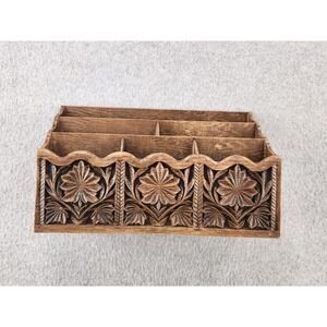 Vintage LERNER Carved Faux Wood Letter Holder Mail Organizer Storage‎ Caddy Desk